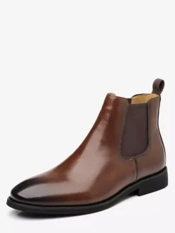 Mens Chelsea Boots Low Heel Pointed Toe Short Boots With Gradient Color Tip