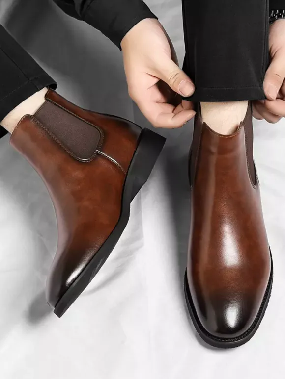 Mens Chelsea Boots Low Heel Pointed Toe Short Boots With Gradient Color Tip