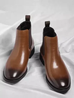 Mens Chelsea Boots Low Heel Pointed Toe Short Boots With Gradient Color Tip