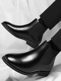 Mens Chelsea Boots Low Heel Pointed Toe Short Boots With Gradient Color Tip