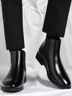 Mens Chelsea Boots Low Heel Pointed Toe Short Boots With Gradient Color Tip