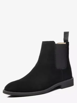 Mens Chelsea Boots Low Heel Suede Leather Pointed Toe Ankle Boots In 5 Colors