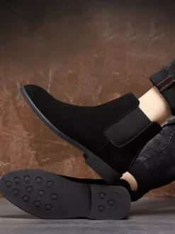 Mens Chelsea Boots Low Heel Suede Leather Pointed Toe Ankle Boots In 5 Colors