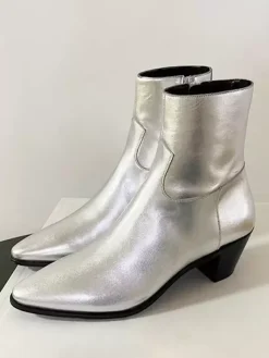 Men's Chelsea Boots Silver Pointed Toe Ankle Prom Wedding Boots