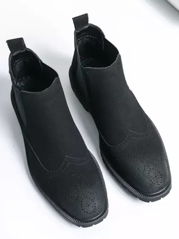 Mens Chelsea Boots Slip-Ons Round Toe Leather Shoes Non Slip Low Heels Breathable Short Boots