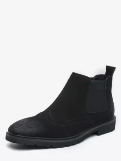 Mens Chelsea Boots Slip-Ons Round Toe Leather Shoes Non Slip Low Heels Breathable Short Boots