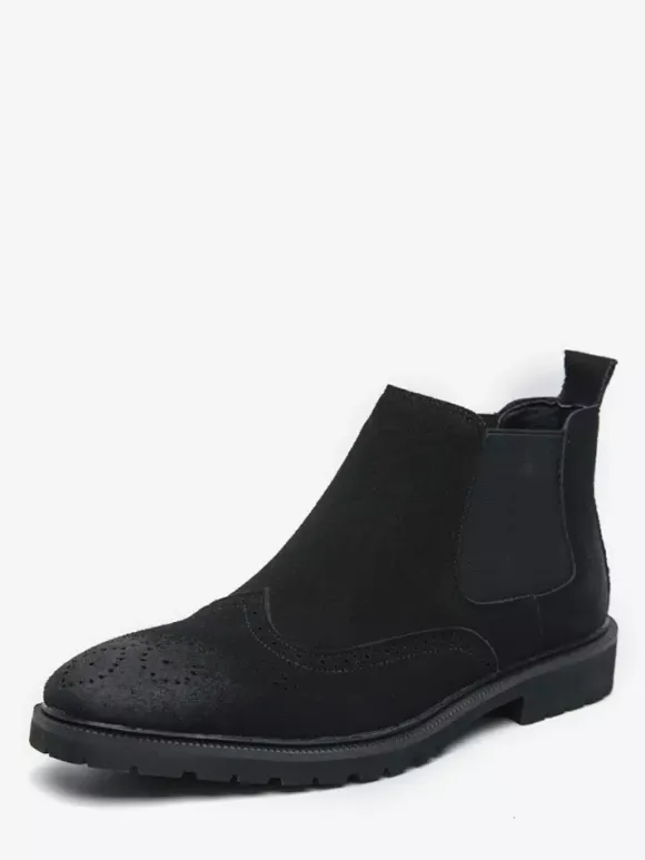Mens Chelsea Boots Slip-Ons Round Toe Leather Shoes Non Slip Low Heels Breathable Short Boots