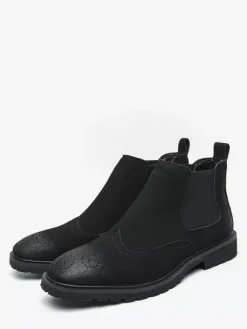 Mens Chelsea Boots Slip-Ons Round Toe Leather Shoes Non Slip Low Heels Breathable Short Boots