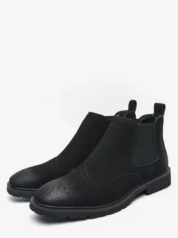 Mens Chelsea Boots Slip-Ons Round Toe Leather Shoes Non Slip Low Heels Breathable Short Boots
