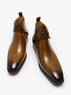 Men's Chukka Boots Cowhide Classic Coffee Brown Ankle Short Boots