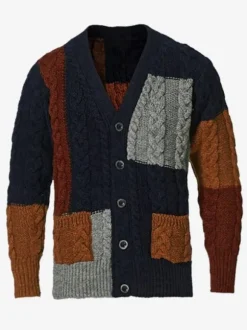 Men's Clothing Cardigan For Men Men's Sweaters Men's Cardigans Chic Color Block Long Sleeves Unique Dark Navy Dark Navy
