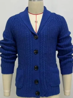 Men's Clothing Men's Cardigan Men's Sweaters Men's Cardigans Simple Long Sleeves Blue Blue Special