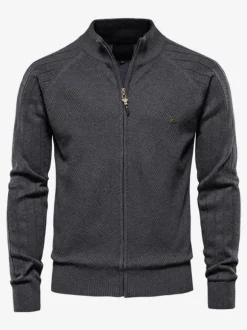Men's Clothing Men's Cardigan Men's Sweaters Men's Cardigans Simple Long Sleeves Khaki Black Fashionable