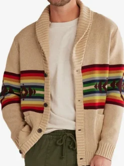 Men's Clothing Men's Cardigan Men's Sweaters Men's Cardigans Simple Geometric Long Sleeves Unique Khaki Khaki
