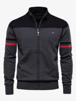 Men's Clothing Men's Cardigan Men's Sweaters Men's Cardigans Comfy Stripes Long Sleeves Fashionable Black Blue