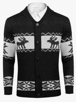 Men's Clothing Men's Cardigan Men's Sweaters Men's Cardigans Casual Geometric Long Sleeves Stylish Red Green