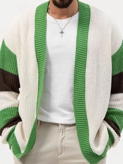 Men's Clothing Men's Casual Cardigan Men's Sweaters Men's Cardigans Simple Color Block Long Sleeves Comfy Green Green