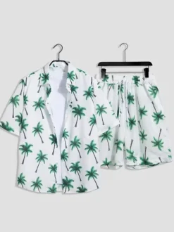 Men's Co-ords Men's Clothing White Casual Short Sleeves Outfit Set