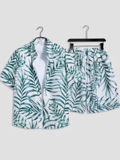 Men's Co-ords Men's Clothing White Casual Short Sleeves Outfit Set