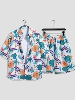 Men's Co-ords Men's Clothing White Casual Short Sleeves Outfit Set
