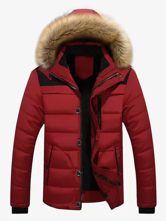 Men's Cotton Coat Faux Fur Collar Hooded Casual Plus Size Parka