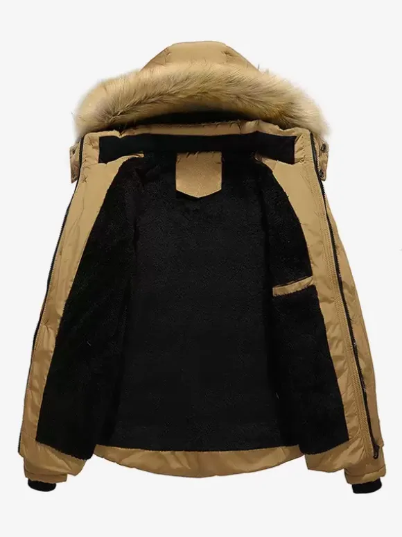 Men's Cotton Coat Faux Fur Collar Hooded Casual Plus Size Parka