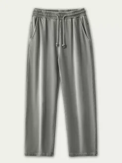 Men's Cotton Washed Distressed Wide-Leg Pants Drawstring Casual Straight-Leg Trousers
