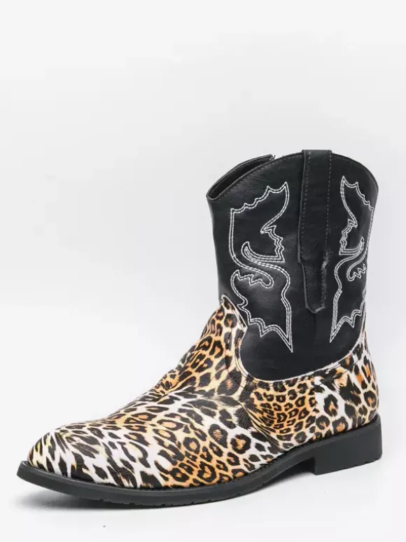 Mens Cowboy Boots High Top Ankel Boots Leopard Western Embroidery Shoes