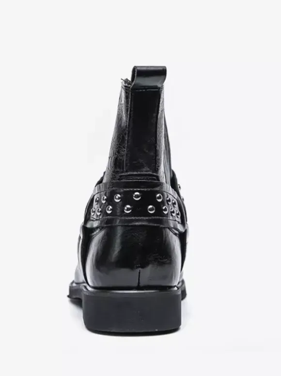 Mens Cowboy Boots Square Toe Rivets Punk Biker Boots High Top Pull On High Top Boots