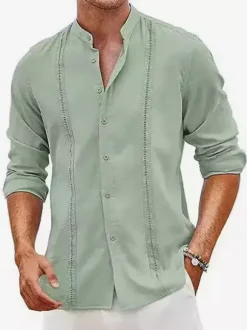 Men's Cuban Guayabera Shirts Long Sleeve Casual Summer Beach Shirts