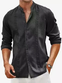 Men's Cuban Guayabera Shirts Long Sleeve Casual Summer Beach Shirts