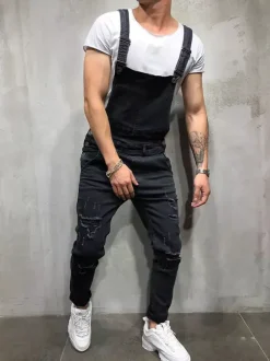 Men's Denim Overall Jeans Workwear Cargo Jumpsuits