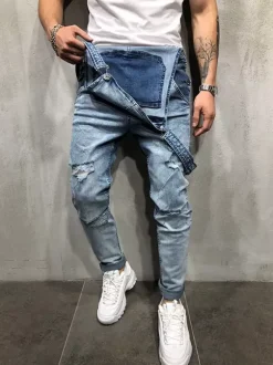 Men's Denim Overall Jeans Workwear Cargo Jumpsuits