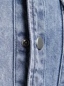 Men's Denim Shirt Top Casual Lapel Denim Shirt with Pockets