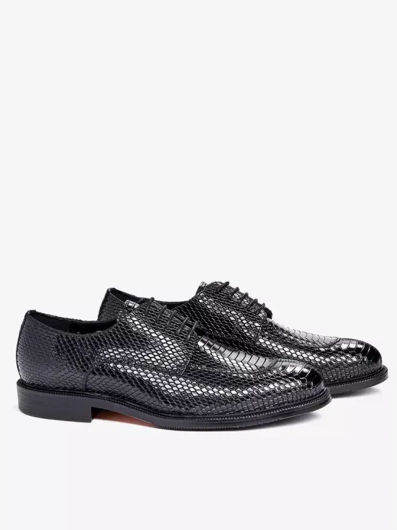 Mens Derbies Dress Shoes Genuine Python-Embossed Leather Business Formal Shoes