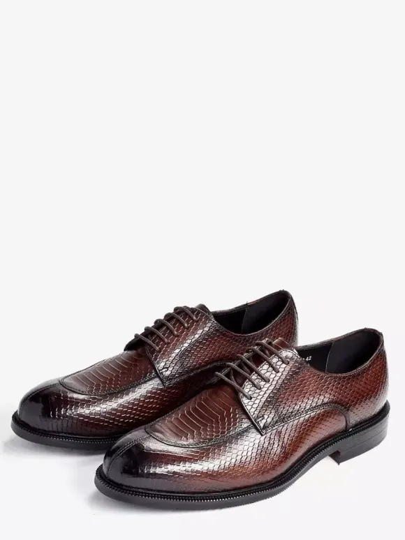Mens Derbies Dress Shoes Genuine Python-Embossed Leather Business Formal Shoes
