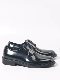 Men's Derby Shoes Black Real Leather Round Toe Lace Up Party Prom Shoes