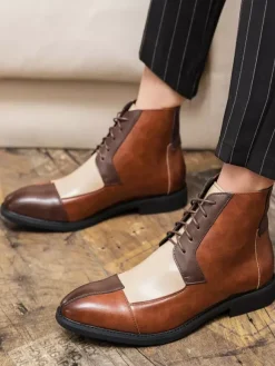 Men's Desert Chukka Boots Color Block Lace Up Cap Toe Oxford Ankle Boots