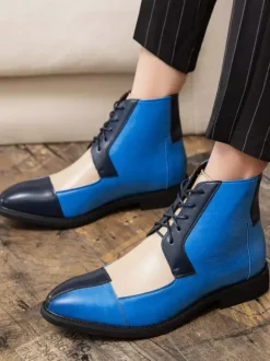 Men's Desert Chukka Boots Color Block Lace Up Cap Toe Oxford Ankle Boots