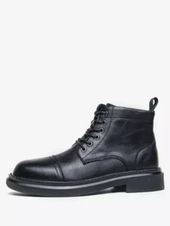 Mens Dress Boots Cap-Toe Derby Boots Chunky Sole Formal Ankle Boots