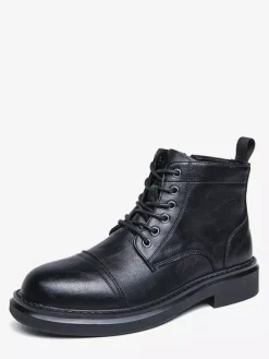 Mens Dress Boots Cap-Toe Derby Boots Chunky Sole Formal Ankle Boots
