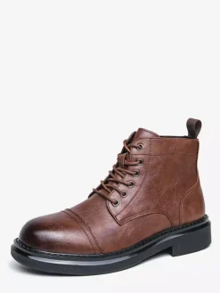 Mens Dress Boots Cap-Toe Derby Boots Chunky Sole Formal Ankle Boots