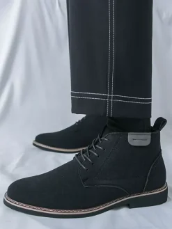 Mens Dress Boots Lace-Ups Suede Leather Ankle Boots