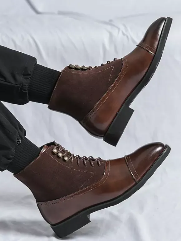 Mens Dress Boots Pointed Toe Oxford Style Lace Up Suede Leather Ankle Boots