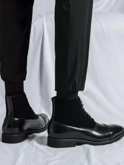 Mens Dress Boots Pointed Toe Oxford Style Lace Up Suede Leather Ankle Boots