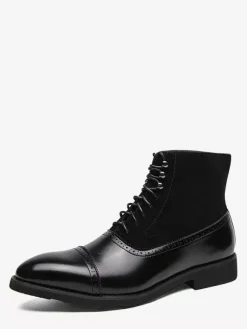 Mens Dress Boots Pointed Toe Oxford Style Lace Up Suede Leather Ankle Boots