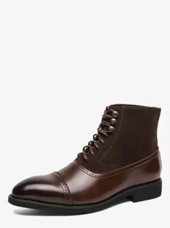 Mens Dress Boots Pointed Toe Oxford Style Lace Up Suede Leather Ankle Boots