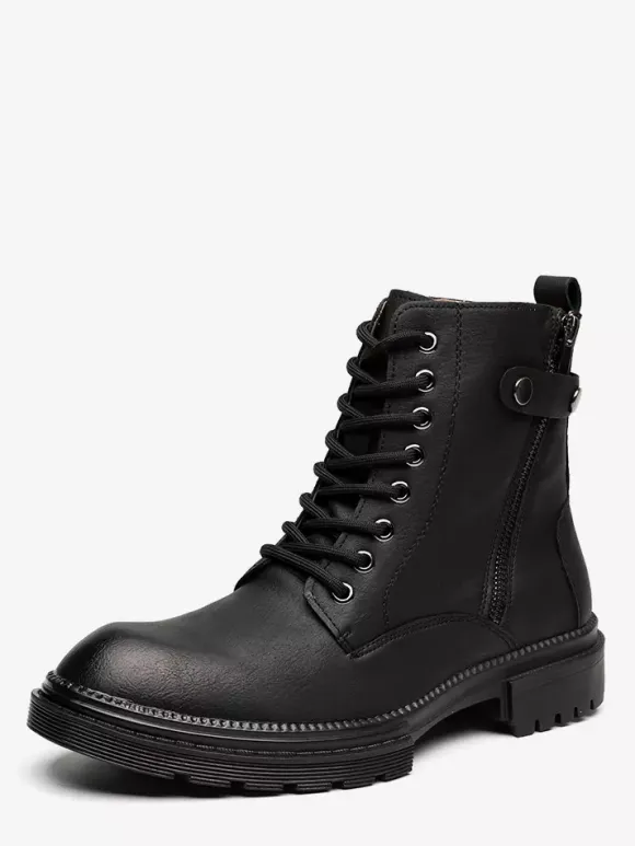 Mens Dress Boots Round-Toe Chunky Sole Hybrid Lace-Up And Side Zipper