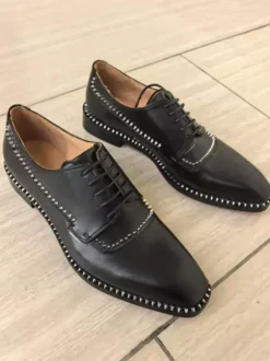 Men's Dress Shoes Black Square Toe Rhinestones Lace Up Wedding Prom Shoes