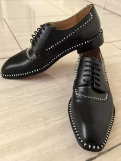 Men's Dress Shoes Black Square Toe Rhinestones Lace Up Wedding Prom Shoes